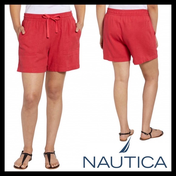 NAUTICAL Linen Blend Pull on Red Shorts - Picture 2 of 7